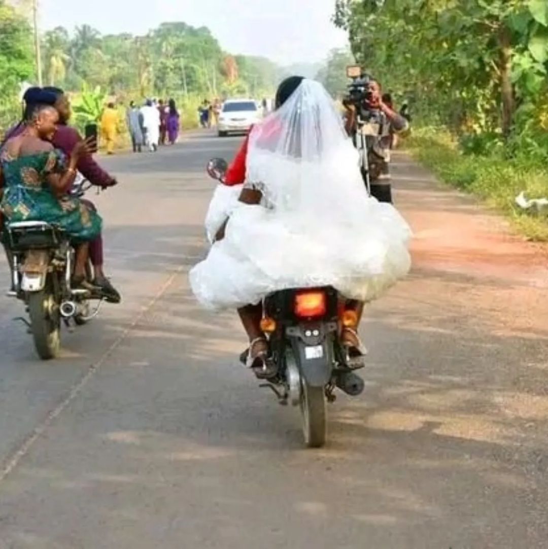 bride groom wedding bike