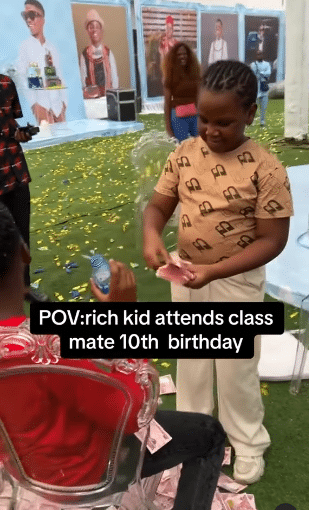rich kid spray money classmate birthday