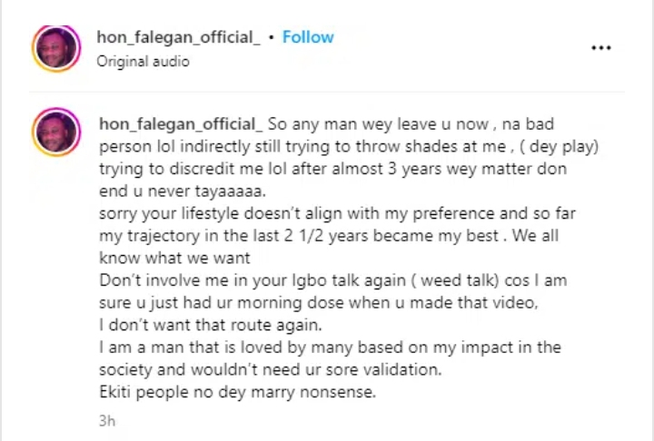 “Trying to discredit me after 3 years” – Nkechi Blessing’s ex, Falegan lambast her over recent statement