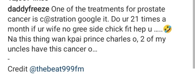 Daddy Freeze cautions men against prostate cancer